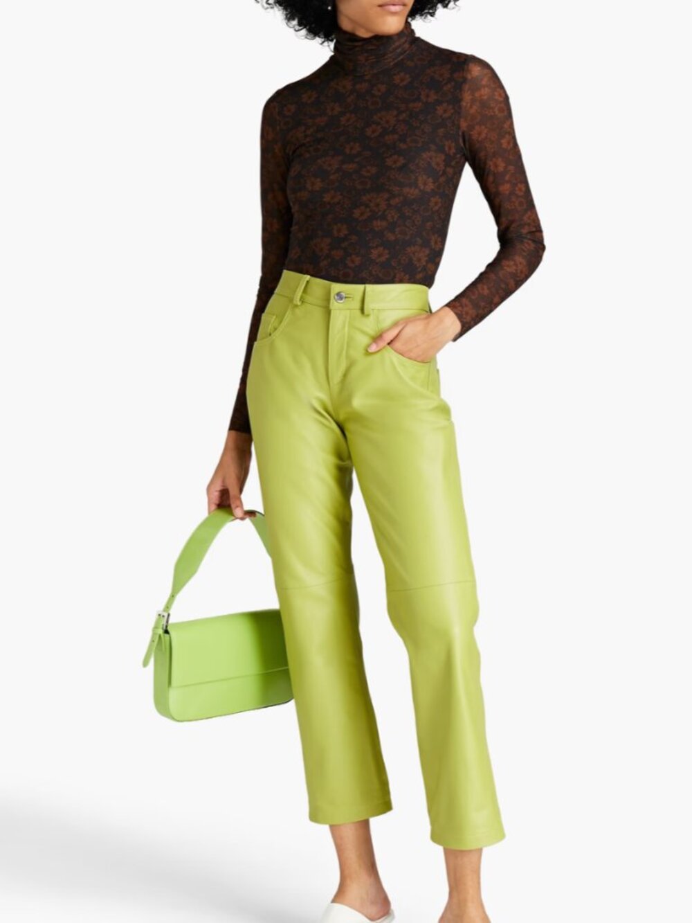 NEW GANNI Floral-print stretch-mesh turtleneck top